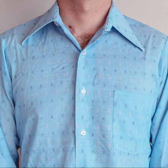 Vintage 70’s Baby Blue Button Down M - Picture 2 of 10
